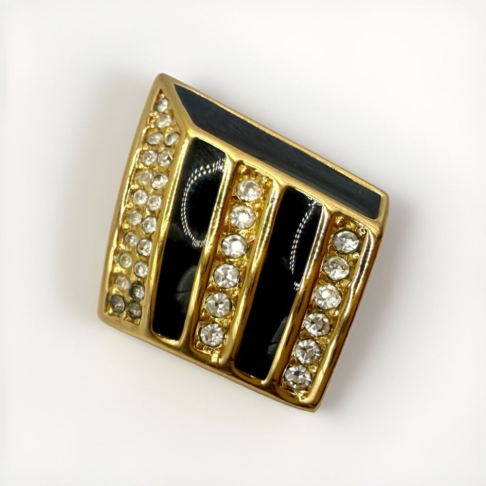 Christian Chr Dior Single Clip Earring Gold Black Enamel Rhinestone PAT 2733491